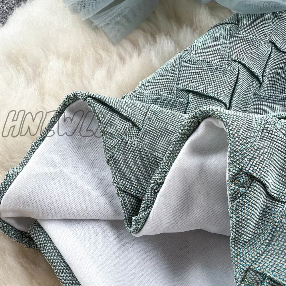 Hnewly Elegant Sexy High Waist Patchwork Mesh Lantern Long Sleeve Dress Vacation Vestidos Slim