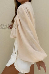 Hnewly - Elegant Simplicity Solid Buckle Mandarin Collar Tops Tops/Blouses & Shirts