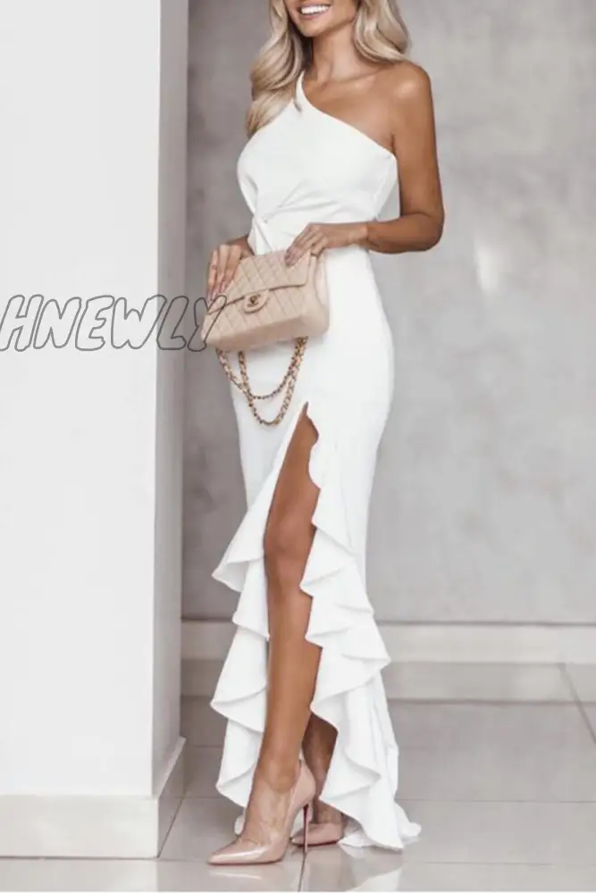Hnewly - Elegant Solid Flounce Slit One Shoulder Evening Dress Dresses(5 Colors) Dresses/Maxi