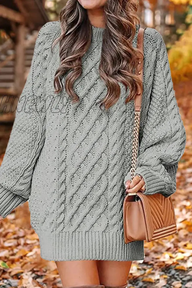 Hnewly - Elegant Solid Hollowed Out O Neck Long Sleeve Dresses(12 Colors) Light Gray / S