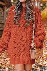 Hnewly - Elegant Solid Hollowed Out O Neck Long Sleeve Dresses(12 Colors) Orange / S