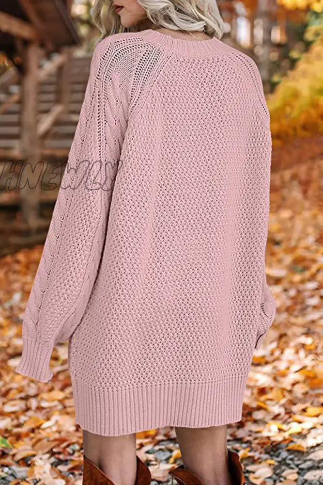 Hnewly - Elegant Solid Hollowed Out O Neck Long Sleeve Dresses(12 Colors) Dresses/Sweater Dresses