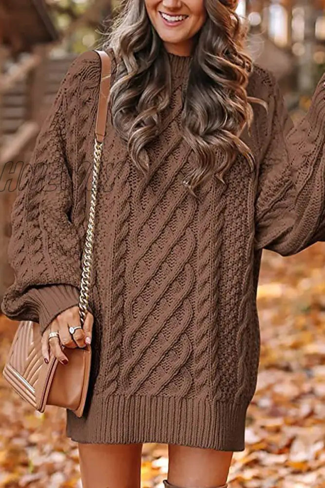 Hnewly - Elegant Solid Hollowed Out O Neck Long Sleeve Dresses(12 Colors) Dresses/Sweater Dresses