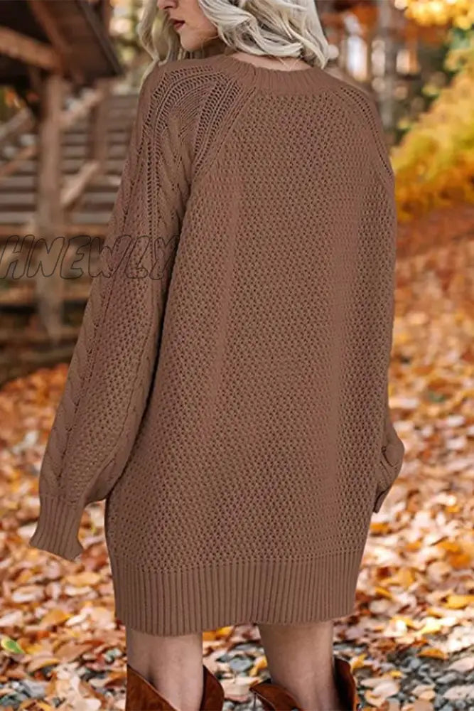 Hnewly - Elegant Solid Hollowed Out O Neck Long Sleeve Dresses(12 Colors) Dresses/Sweater Dresses