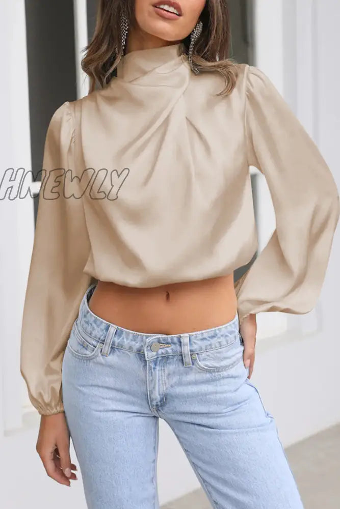 Hnewly - Elegant Solid Patchwork Halter Tops Apricot / S Tops/Long Sleeve