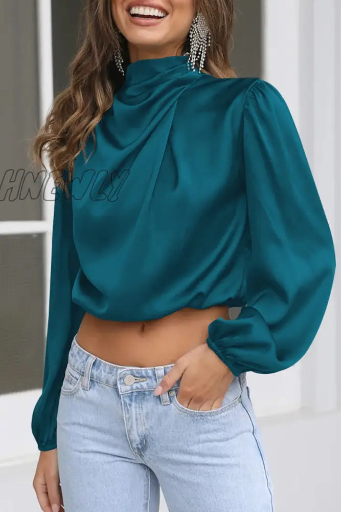 Hnewly - Elegant Solid Patchwork Halter Tops Lake Blue / S Tops/Long Sleeve