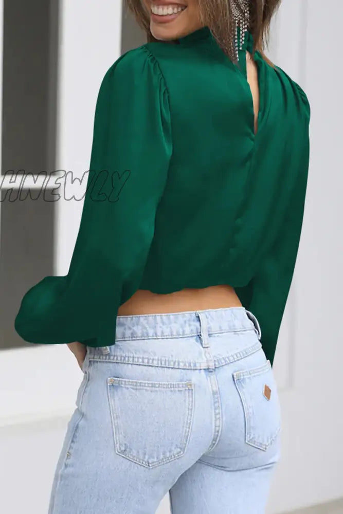 Hnewly - Elegant Solid Patchwork Halter Tops Tops/Long Sleeve