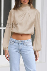 Hnewly - Elegant Solid Patchwork Halter Tops Tops/Long Sleeve