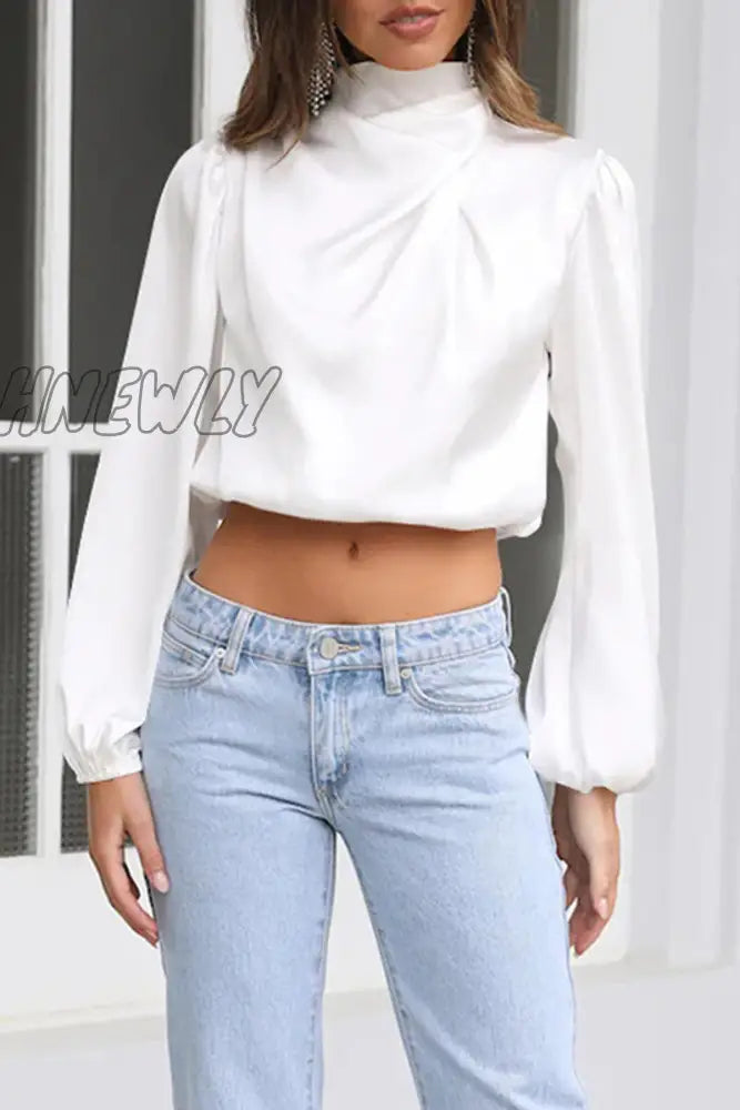 Hnewly - Elegant Solid Patchwork Halter Tops Tops/Long Sleeve