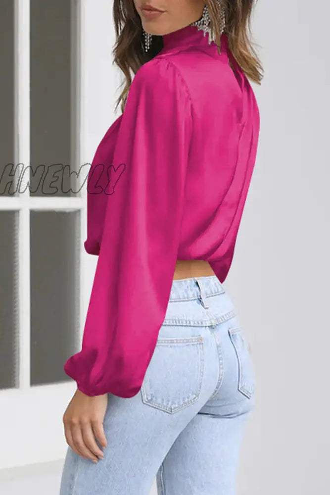 Hnewly - Elegant Solid Patchwork Halter Tops Tops/Long Sleeve