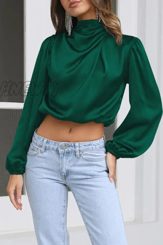 Hnewly - Elegant Solid Patchwork Halter Tops Tops/Long Sleeve