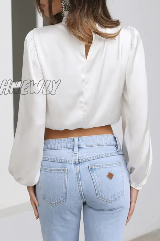 Hnewly - Elegant Solid Patchwork Halter Tops Tops/Long Sleeve