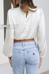 Hnewly - Elegant Solid Patchwork Halter Tops Tops/Long Sleeve