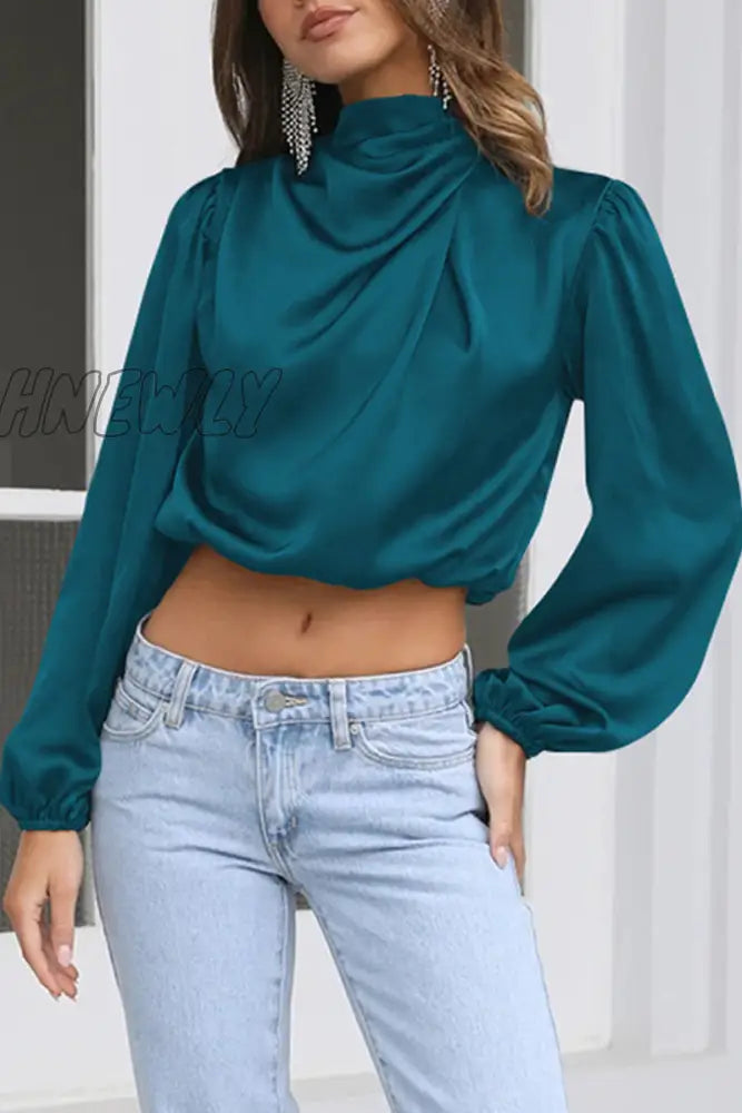 Hnewly - Elegant Solid Patchwork Halter Tops Tops/Long Sleeve