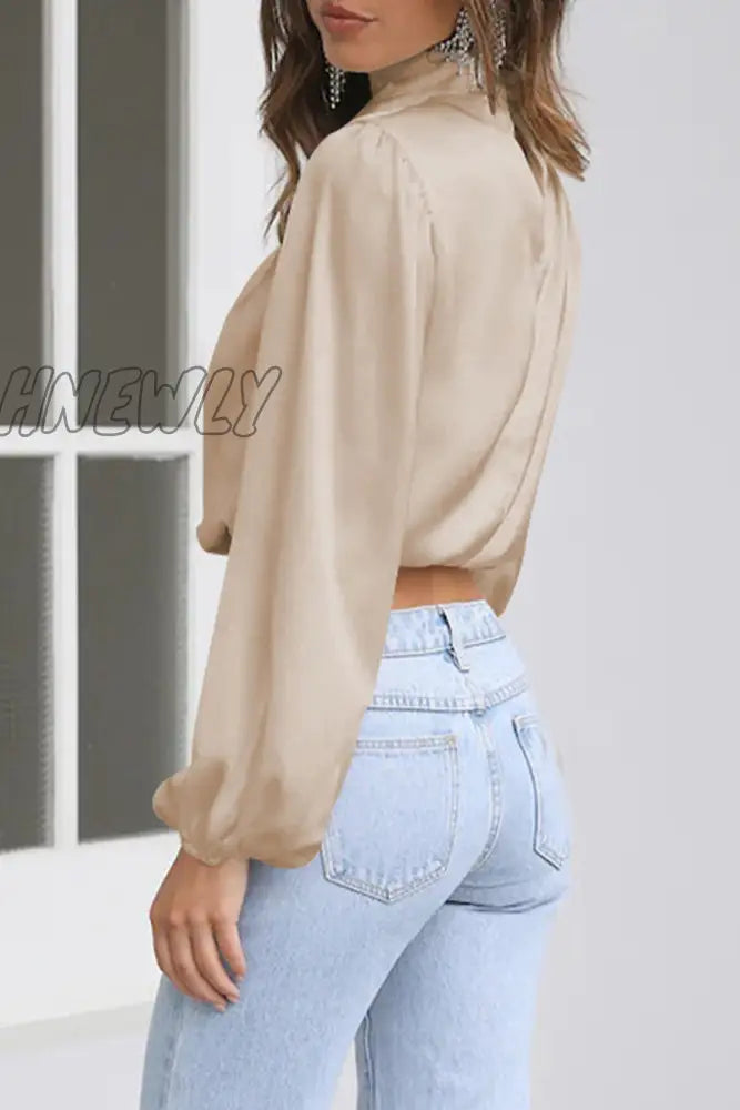 Hnewly - Elegant Solid Patchwork Halter Tops Tops/Long Sleeve