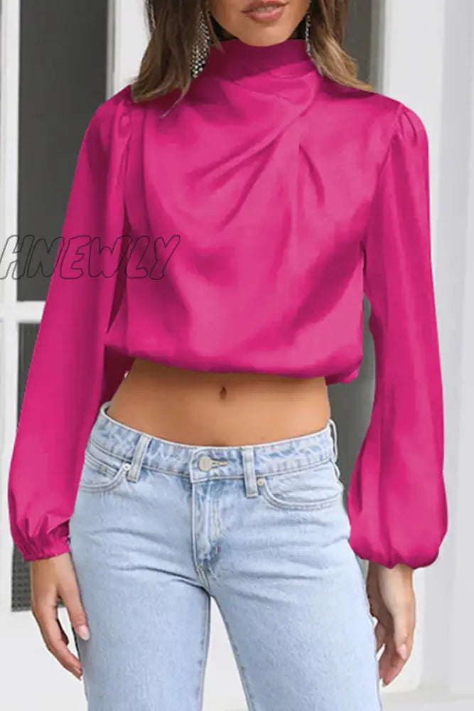 Hnewly - Elegant Solid Patchwork Halter Tops Tops/Long Sleeve