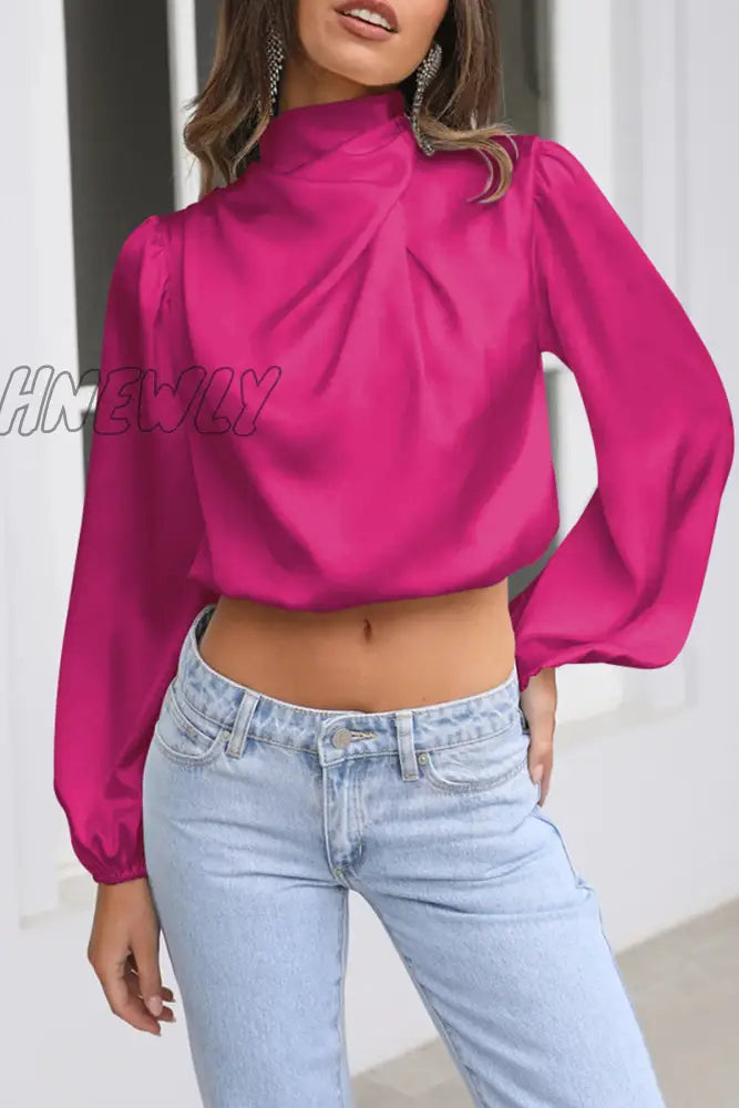 Hnewly - Elegant Solid Patchwork Halter Tops Rose Red / S Tops/Long Sleeve