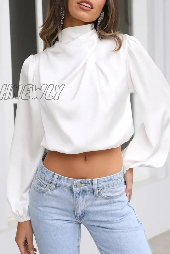 Hnewly - Elegant Solid Patchwork Halter Tops White / S Tops/Long Sleeve
