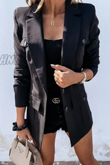 Hnewly - Elegant Solid Pocket Buckle Turn-Back Collar Outerwear Black / S Outerwear/Suit Jacket