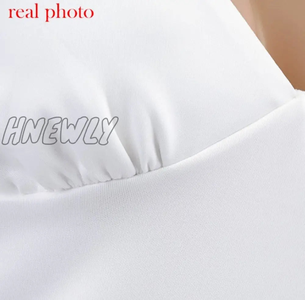 Hnewly Elegant V Neck Ruffles Strap Sexy Bodycon Dress For Women Summer Sleeveless Office Lady