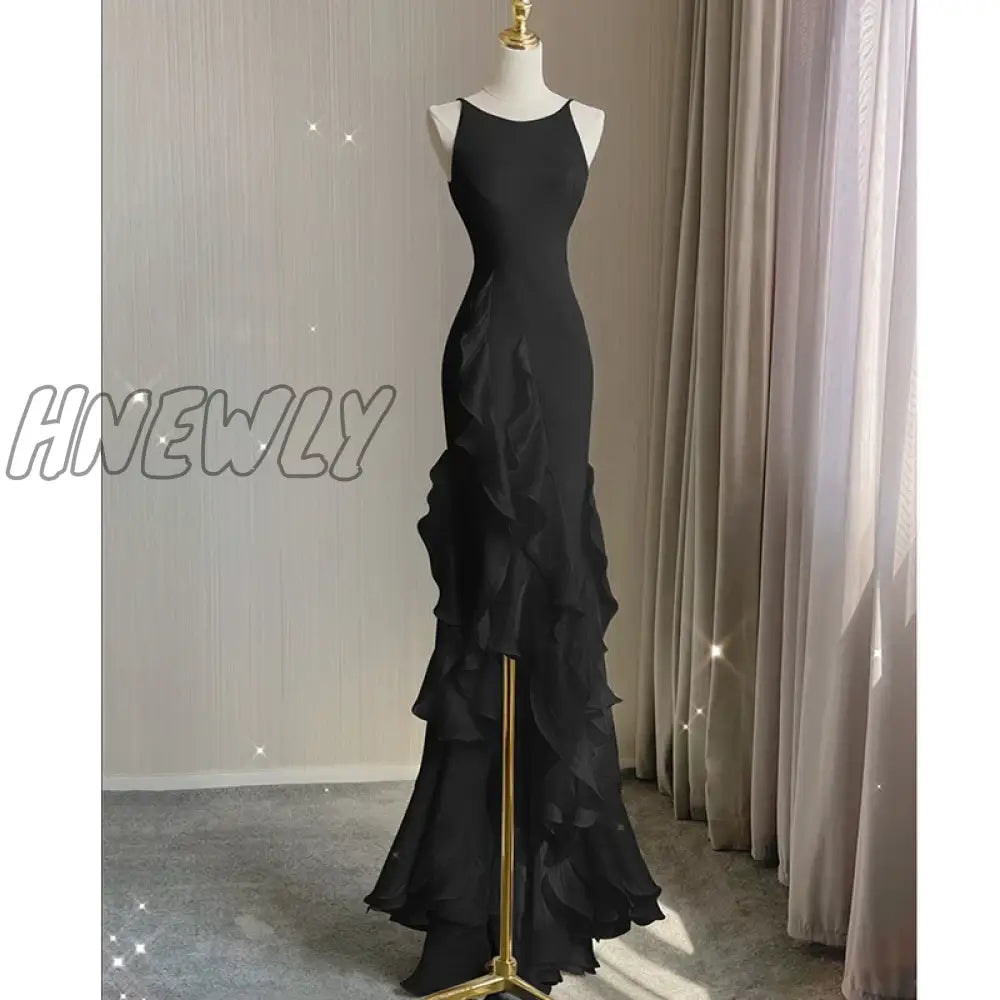Hnewly Elegant White Round Neck Slim Fit Sleeveless Women Wedding Dress Evening Party Gown With