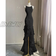 Hnewly Elegant White Round Neck Slim Fit Sleeveless Women Wedding Dress Evening Party Gown With