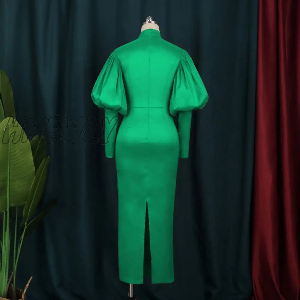 Hnewly Elegant Women Dresses Puffy Long Sleeve Slim Fit Bright Sparkly Dress Large Size 3Xl Classy