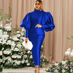 Hnewly Elegant Women Dresses Puffy Long Sleeve Slim Fit Bright Sparkly Dress Large Size 3Xl Classy