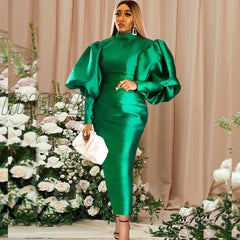 Hnewly Elegant Women Dresses Puffy Long Sleeve Slim Fit Bright Sparkly Dress Large Size 3Xl Classy