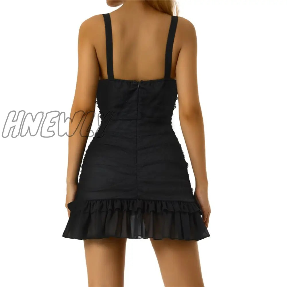 Hnewly Fairy Grunge Lace Dress Y2K Women Sleeveless Pleated Kawaii Gothic Aesthetic Dresses Anime