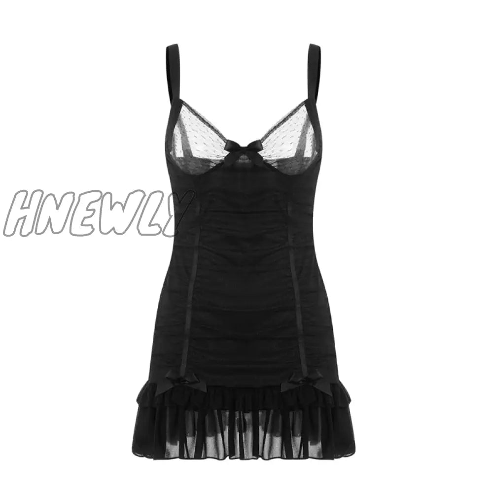 Hnewly Fairy Grunge Lace Dress Y2K Women Sleeveless Pleated Kawaii Gothic Aesthetic Dresses Anime