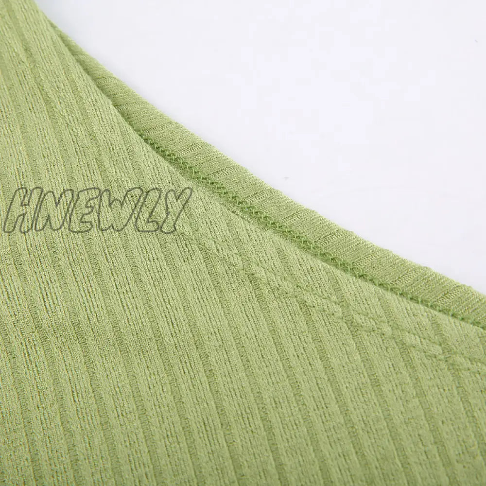 Hnewly Fairy Grunge Solid Knitted Crop Top Sexy Asymmetrical Hollow Slit Long Sleeve T Shirt Women