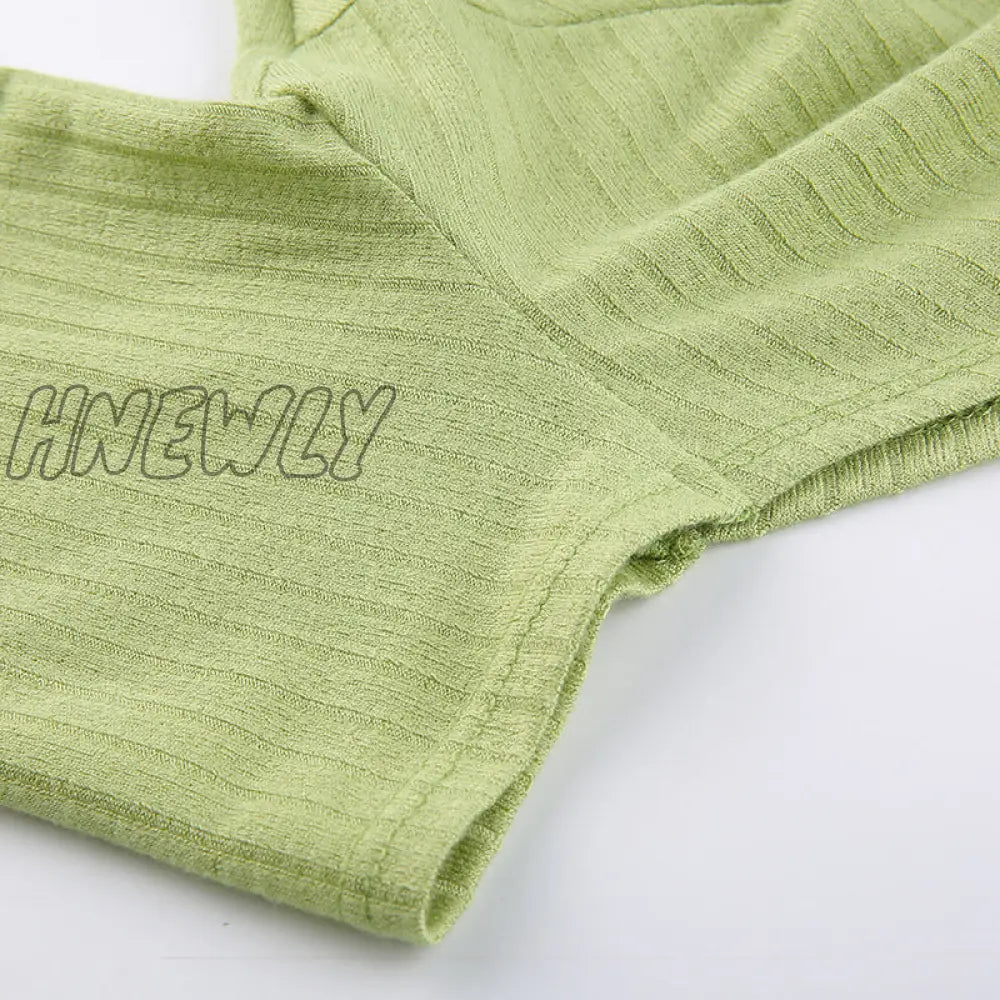 Hnewly Fairy Grunge Solid Knitted Crop Top Sexy Asymmetrical Hollow Slit Long Sleeve T Shirt Women