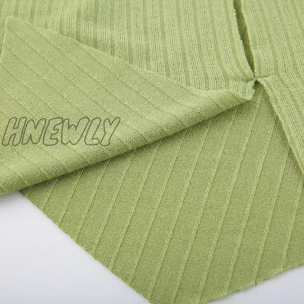Hnewly Fairy Grunge Solid Knitted Crop Top Sexy Asymmetrical Hollow Slit Long Sleeve T Shirt Women