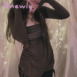 Hnewly Fairy Grunge Top Y2K Aesthetic Striped Square Collar Long Sleeve T Shirt Tee 2000S Women