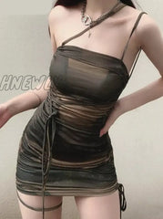 Hnewly Fairycore Grunge Green Summer Party Dresses Women Gothic Vintage Bodycon Bandage Mini Dress