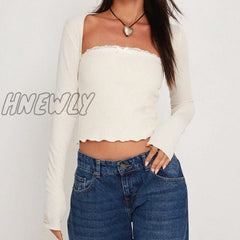 Hnewly Fairycore Lace Trim Milkmaid Vest 90S Vintage Chic Women Strapless Camis Y2K Retro Backless