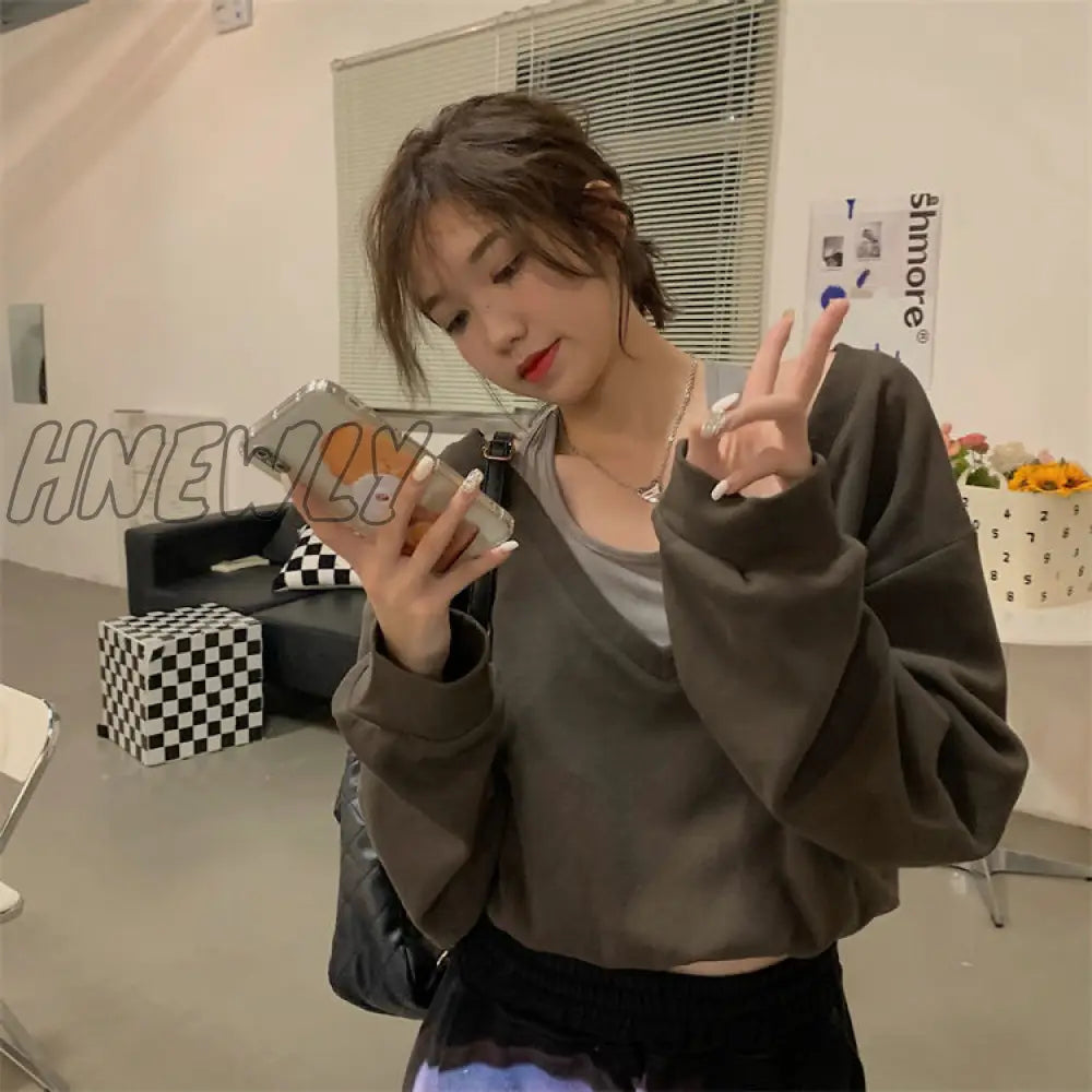 Hnewly Fall Sweatshirt Women Harajuku Chic Ins Fake Two Piece Street Teens Outerwear Popular