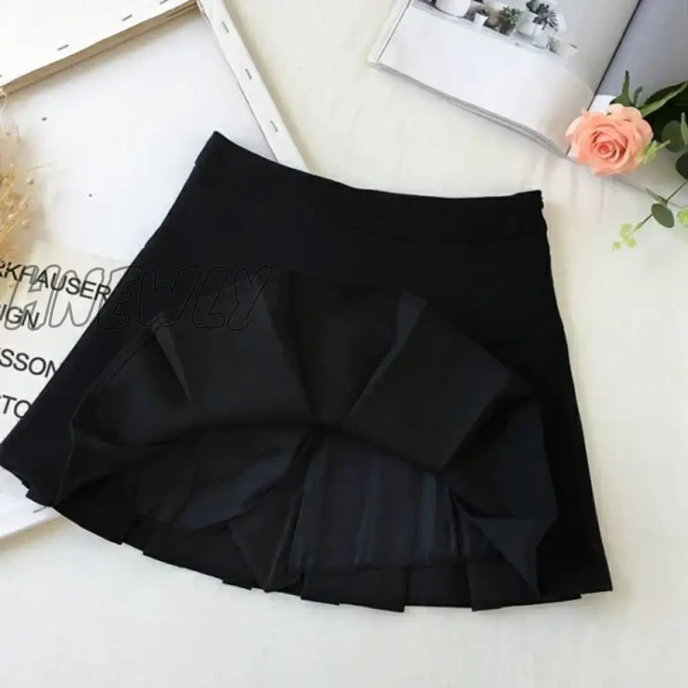 Hnewly Fashion A Line Women Pleated Skirt High Waist Zipper Grey Student Mini Jk Summer New Black