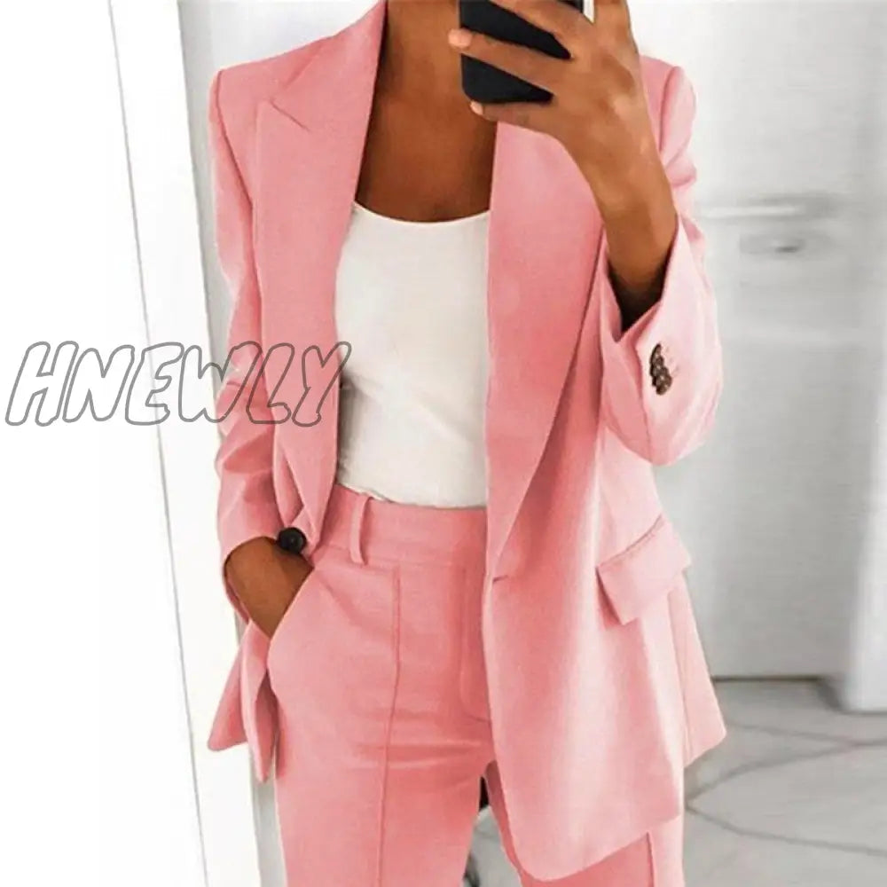 Hnewly Fashion Blazer Suit Women Office Sets Autumn Long Sleeve Cardigan Shorts Solid 2 Piece Set