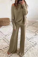 Hnewly - Fashion British Style Solid O Neck Long Sleeve Two Pieces(4 Colors) Camel / S