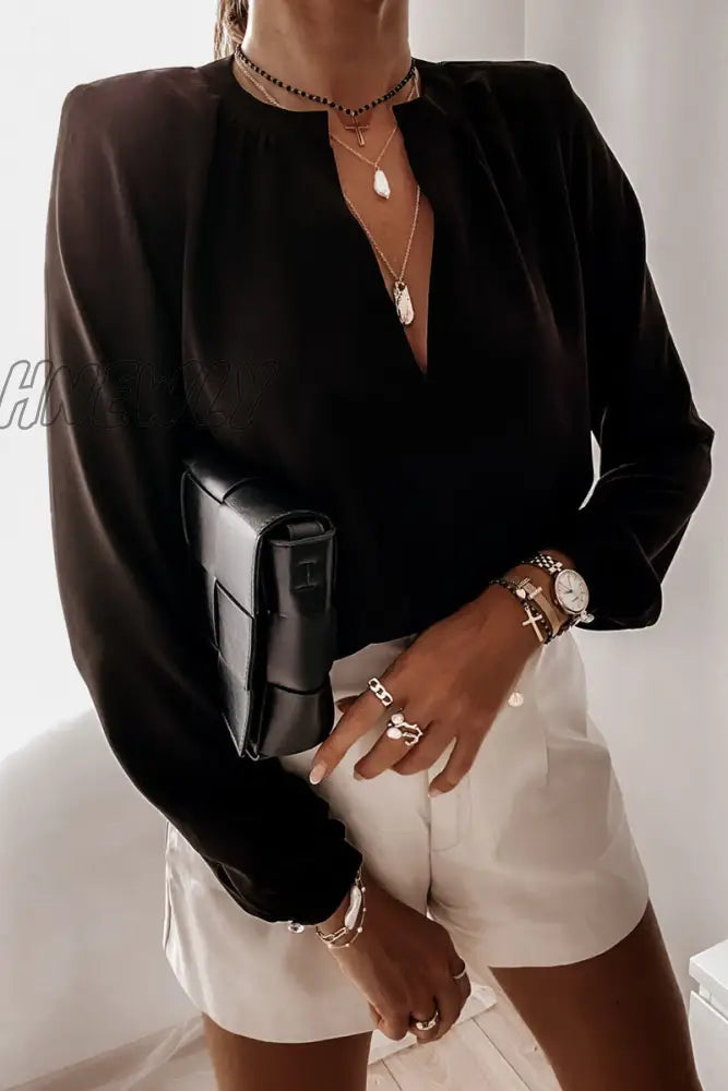 Hnewly - Fashion British Style Solid V Neck Tops(3 Colors) Tops/Blouses & Shirts