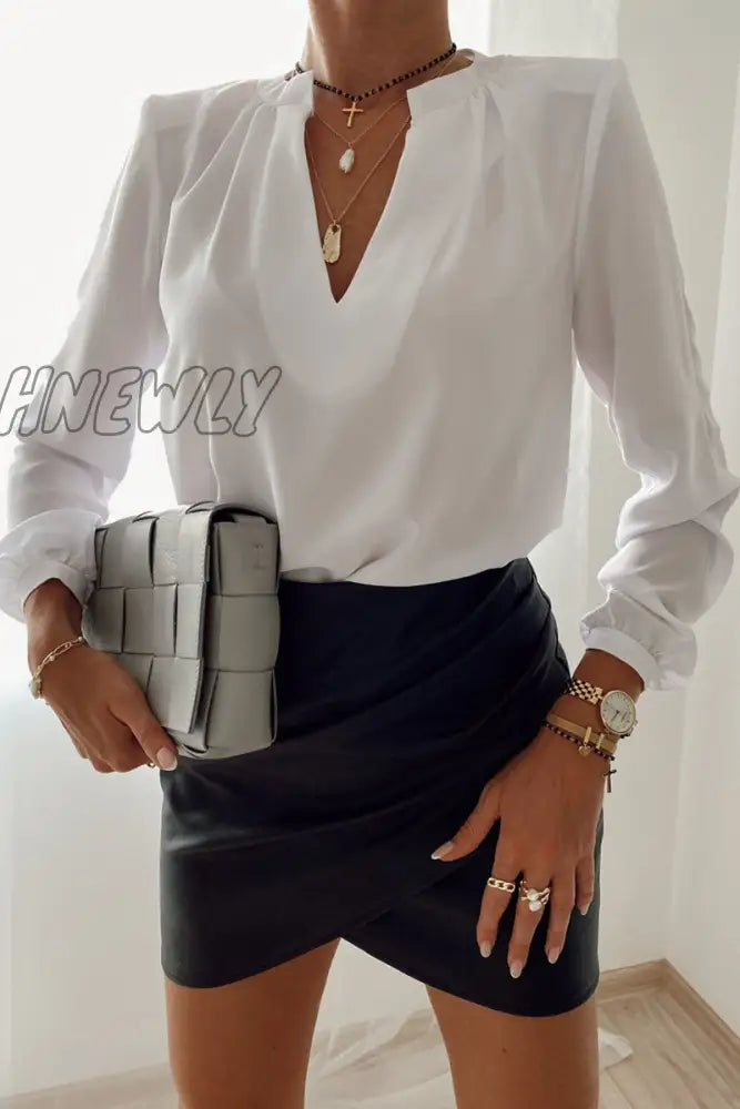 Hnewly - Fashion British Style Solid V Neck Tops(3 Colors) White / S Tops/Blouses & Shirts
