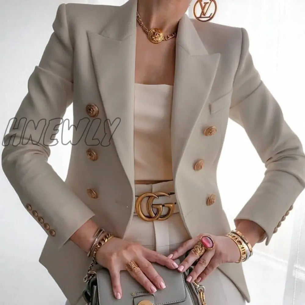 Hnewly Fashion Business Uniform Formal Wear Women’s Suit Double - Breasted Jacket Commuter White