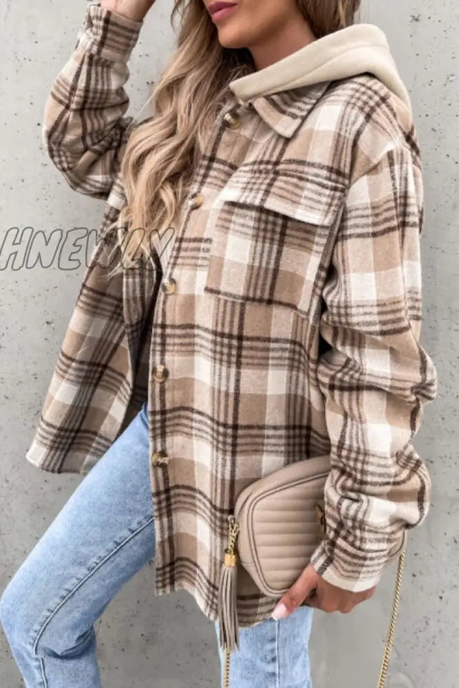 Hnewly - Fashion Casual Plaid Contrast Turndown Collar Outerwear Outerwear/Coats & Cardigan
