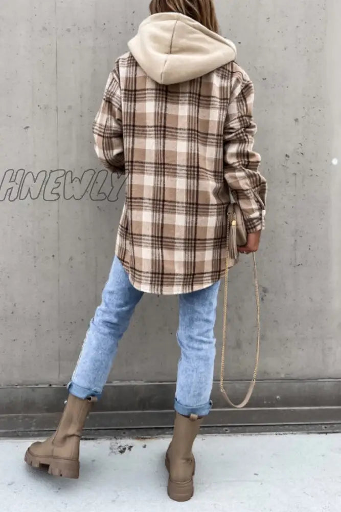 Hnewly - Fashion Casual Plaid Contrast Turndown Collar Outerwear Outerwear/Coats & Cardigan