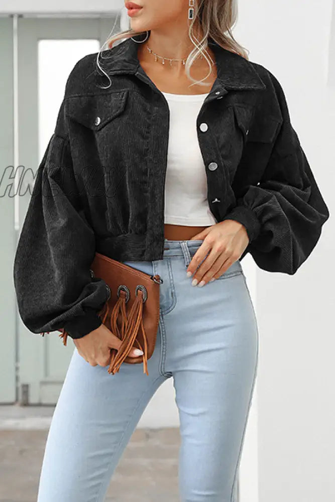 Hnewly - Fashion Casual Solid Pocket Buckle Turndown Collar Outerwear Black / S Outerwear/Blazer &