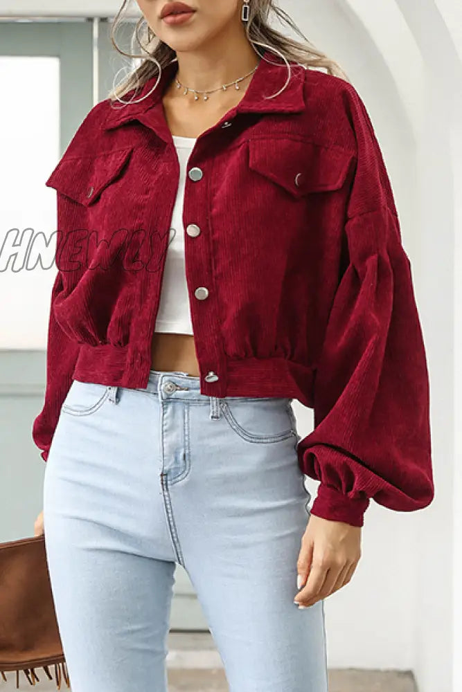 Hnewly - Fashion Casual Solid Pocket Buckle Turndown Collar Outerwear Outerwear/Blazer & Suits