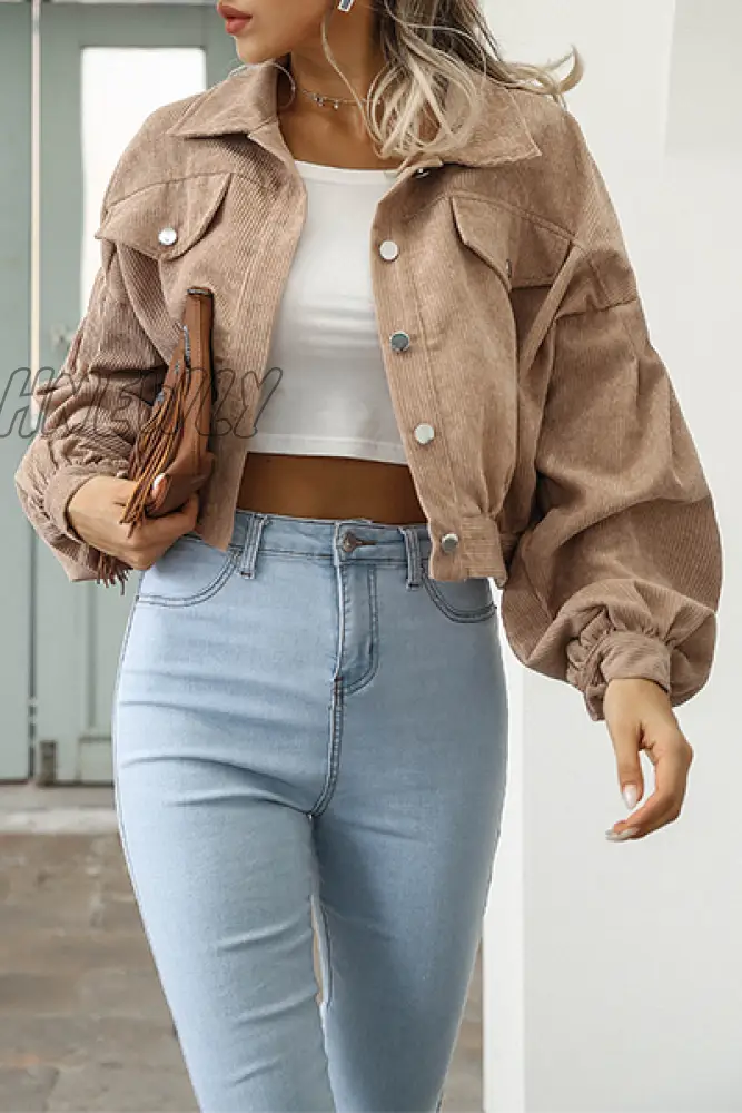 Hnewly - Fashion Casual Solid Pocket Buckle Turndown Collar Outerwear Outerwear/Blazer & Suits
