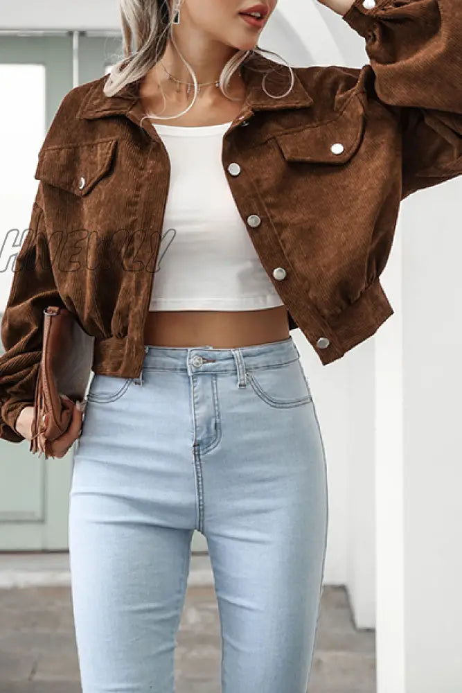 Hnewly - Fashion Casual Solid Pocket Buckle Turndown Collar Outerwear Brown / S Outerwear/Blazer &